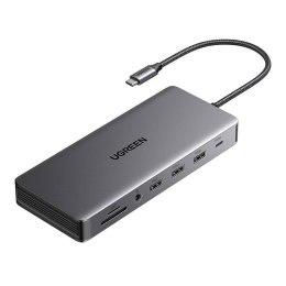 Hub USB-C Ugreen CM681, 4x USB, 2x HDMI, DisplayPort, RJ45, SD/TF, AUX, PD 100W (szary) UGREEN