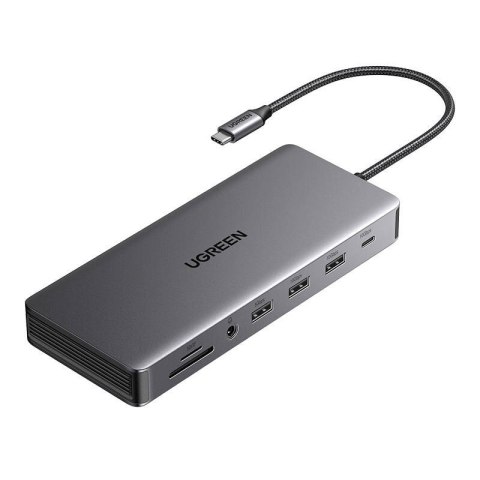 Hub USB-C Ugreen CM681, 4x USB, 2x HDMI, DisplayPort, RJ45, SD/TF, AUX, PD 100W (szary) UGREEN Hub USB-C Ugreen CM681, 4x USB, 2x HDMI, DisplayPort, RJ45, SD/TF, AUX, PD 100W (szary) UGREEN