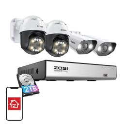 Zestaw czterech kamer IP ZOSI C296 WiFi 5MP (2 szt.) i C182 WiFi 8MP (2 szt.) + nagrywarka + dysk HDD 2TB ZOSI