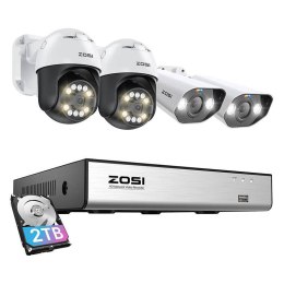 Zestaw czterech kamer IP ZOSI C296 WiFi 5MP (2 szt.) i C182 WiFi 8MP (2 szt.) + nagrywarka + dysk HDD 2TB ZOSI