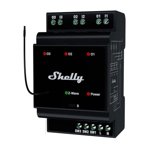 3-kanałowy przekaźnik na szynę DIN Shelly Qubino Wave Pro 3 Z-Wave Shelly