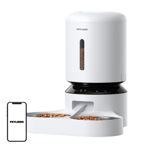 Dozownik karmy Petlibro Granary z podwójną miską, Wifi, 5L(biały) Petlibro