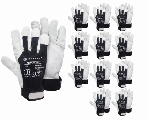 Rękawice Ochronne Tekson Practical 1252 Skóra Kozia Z Rzepem - 12 Par (10 - XL) Rękawice Ochronne Tekson Practical 1252 Skóra Kozia Z Rzepem - 12 Par (10 - XL)