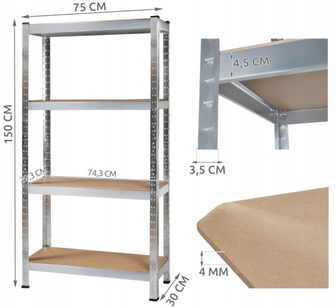 Regał magazynowy 150x75x30 cm - 4 Półki Regał magazynowy 150x75x30 cm - 4 Półki