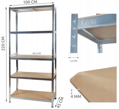 Regał magazynowy 220x100x45 cm - 5 Półek Regał magazynowy 220x100x45 cm - 5 Półek