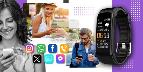 Smartband Giewont Fit&GO Duo GW200-3 - Black + Pasek Flora Violet Giewont Smartband Giewont Fit&GO Duo GW200-3 - Black + Pasek Flora Violet Giewont