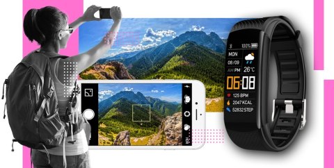Smartband Giewont Fit&GO Duo GW200-4 - Black + Pasek Think Pink Giewont Smartband Giewont Fit&GO Duo GW200-4 - Black + Pasek Think Pink Giewont