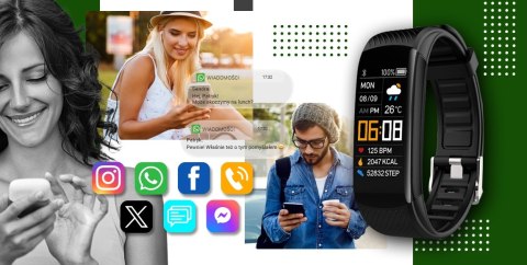 Smartband Giewont Fit&GO Duo GW200-5 - Black + Pasek Go Green Giewont Smartband Giewont Fit&GO Duo GW200-5 - Black + Pasek Go Green Giewont