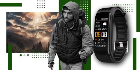 Smartband Giewont Fit&GO Duo GW200-5 - Black + Pasek Go Green Giewont Smartband Giewont Fit&GO Duo GW200-5 - Black + Pasek Go Green Giewont