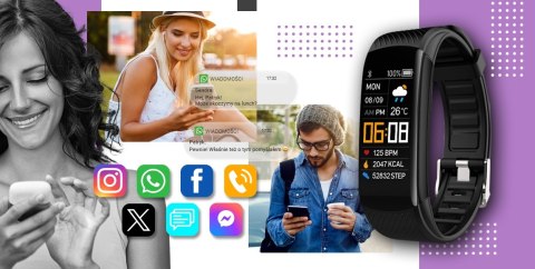 Smartband Giewont Fit&GO Duo GW200-8 - Black + Pasek Touch of Lavender Giewont Smartband Giewont Fit&GO Duo GW200-8 - Black + Pasek Touch of Lavender Giewont