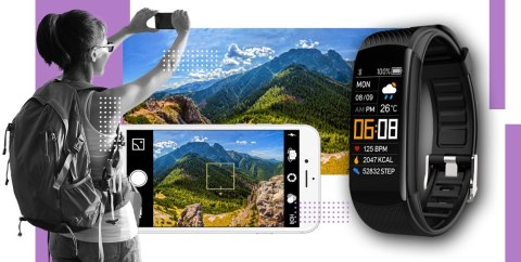 Smartband Giewont Fit&GO Duo GW200-8 - Black + Pasek Touch of Lavender Giewont Smartband Giewont Fit&GO Duo GW200-8 - Black + Pasek Touch of Lavender Giewont