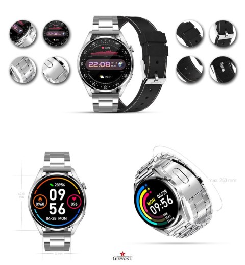 Smartwatch Giewont Vertex SmartCall GW450-5 Silver/Carbon Leather Giewont Smartwatch Giewont Vertex SmartCall GW450-5 Silver/Carbon Leather Giewont