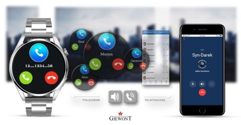 Smartwatch Giewont Vertex SmartCall GW450-5 Silver/Carbon Leather Giewont Smartwatch Giewont Vertex SmartCall GW450-5 Silver/Carbon Leather Giewont