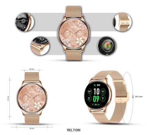 Smartwatch Damski Veltori VT300-1 Złota Bransoleta VELTORI Smartwatch Damski Veltori VT300-1 Złota Bransoleta VELTORI