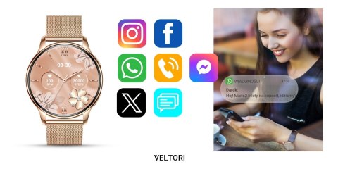 Smartwatch Damski Veltori VT300-1 Złota Bransoleta VELTORI Smartwatch Damski Veltori VT300-1 Złota Bransoleta VELTORI