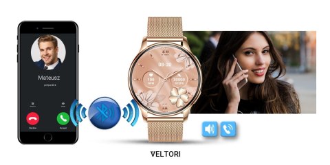 Smartwatch Damski Veltori VT300-1 Złota Bransoleta VELTORI Smartwatch Damski Veltori VT300-1 Złota Bransoleta VELTORI