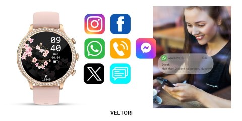 Smartwatch Damski Veltori VT310-1 Złota Bransoleta + Różowy Pasek Silikonowy VELTORI Smartwatch Damski Veltori VT310-1 Złota Bransoleta + Różowy Pasek Silikonowy VELTORI