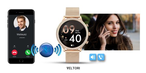 Smartwatch Damski Veltori VT310-1 Złota Bransoleta + Różowy Pasek Silikonowy VELTORI Smartwatch Damski Veltori VT310-1 Złota Bransoleta + Różowy Pasek Silikonowy VELTORI