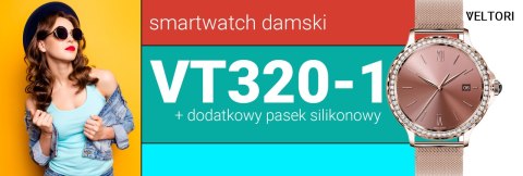 Smartwatch Damski Veltori VT320-1 Złota Bransoleta + Różowy Pasek Silikonowy VELTORI Smartwatch Damski Veltori VT320-1 Złota Bransoleta + Różowy Pasek Silikonowy VELTORI