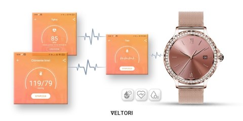Smartwatch Damski Veltori VT320-1 Złota Bransoleta + Różowy Pasek Silikonowy VELTORI Smartwatch Damski Veltori VT320-1 Złota Bransoleta + Różowy Pasek Silikonowy VELTORI