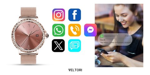 Smartwatch Damski Veltori VT320-1 Złota Bransoleta + Różowy Pasek Silikonowy VELTORI Smartwatch Damski Veltori VT320-1 Złota Bransoleta + Różowy Pasek Silikonowy VELTORI
