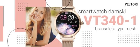 Smartwatch Damski Veltori VT340-1 Złota Bransoleta + Różowy Pasek Silikonowy VELTORI Smartwatch Damski Veltori VT340-1 Złota Bransoleta + Różowy Pasek Silikonowy VELTORI