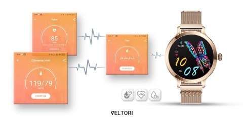 Smartwatch Damski Veltori VT340-1 Złota Bransoleta + Różowy Pasek Silikonowy VELTORI Smartwatch Damski Veltori VT340-1 Złota Bransoleta + Różowy Pasek Silikonowy VELTORI