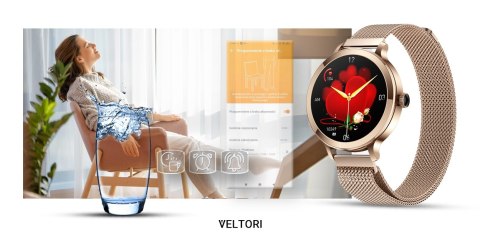 Smartwatch Damski Veltori VT340-1 Złota Bransoleta + Różowy Pasek Silikonowy VELTORI Smartwatch Damski Veltori VT340-1 Złota Bransoleta + Różowy Pasek Silikonowy VELTORI