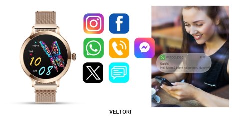 Smartwatch Damski Veltori VT340-1 Złota Bransoleta + Różowy Pasek Silikonowy VELTORI Smartwatch Damski Veltori VT340-1 Złota Bransoleta + Różowy Pasek Silikonowy VELTORI