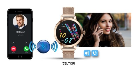 Smartwatch Damski Veltori VT340-1 Złota Bransoleta + Różowy Pasek Silikonowy VELTORI Smartwatch Damski Veltori VT340-1 Złota Bransoleta + Różowy Pasek Silikonowy VELTORI