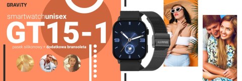 Smartwatch Gravity GT15-1 Czarny Pasek Silikonowy + Czarna Bransoleta Gravity Smartwatch Gravity GT15-1 Czarny Pasek Silikonowy + Czarna Bransoleta Gravity
