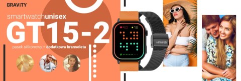 Smartwatch Gravity GT15-2 Pomarańczowy Pasek Silikonowy + Czarna Bransoleta Gravity Smartwatch Gravity GT15-2 Pomarańczowy Pasek Silikonowy + Czarna Bransoleta Gravity