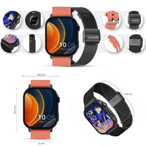Smartwatch Gravity GT15-3 Czerwony Pasek Silikonowy + Czarna Bransoleta Gravity Smartwatch Gravity GT15-3 Czerwony Pasek Silikonowy + Czarna Bransoleta Gravity