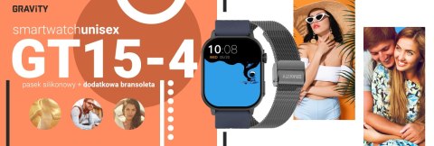 Smartwatch Gravity GT15-4 Niebieski Pasek Silikonowy + Tytanowa Bransoleta Gravity Smartwatch Gravity GT15-4 Niebieski Pasek Silikonowy + Tytanowa Bransoleta Gravity