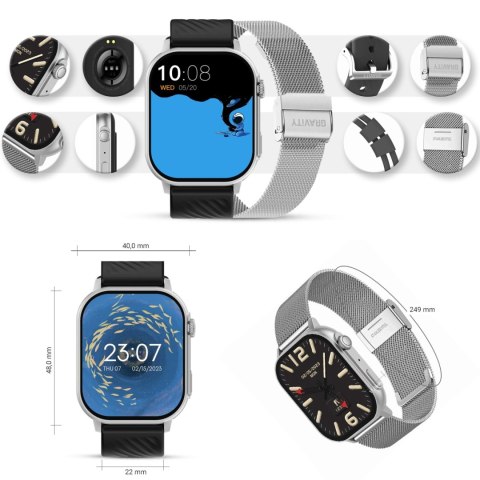 Smartwatch Gravity GT15-9 Czarny Pasek Silikonowy + Srebrna Bransoleta Gravity Smartwatch Gravity GT15-9 Czarny Pasek Silikonowy + Srebrna Bransoleta Gravity