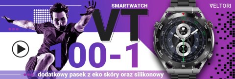 Smartwatch Veltori VT100-1 + Czarny Pasek Silikonowy + Czarny Eko Skóra VELTORI Smartwatch Veltori VT100-1 + Czarny Pasek Silikonowy + Czarny Eko Skóra VELTORI