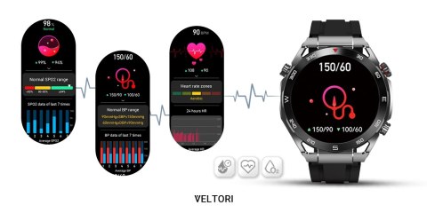 Smartwatch Veltori VT100-1 + Czarny Pasek Silikonowy + Czarny Eko Skóra VELTORI Smartwatch Veltori VT100-1 + Czarny Pasek Silikonowy + Czarny Eko Skóra VELTORI