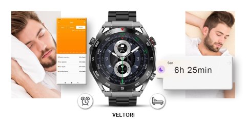 Smartwatch Veltori VT100-1 + Czarny Pasek Silikonowy + Czarny Eko Skóra VELTORI Smartwatch Veltori VT100-1 + Czarny Pasek Silikonowy + Czarny Eko Skóra VELTORI