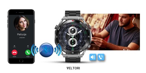 Smartwatch Veltori VT100-1 + Czarny Pasek Silikonowy + Czarny Eko Skóra VELTORI Smartwatch Veltori VT100-1 + Czarny Pasek Silikonowy + Czarny Eko Skóra VELTORI