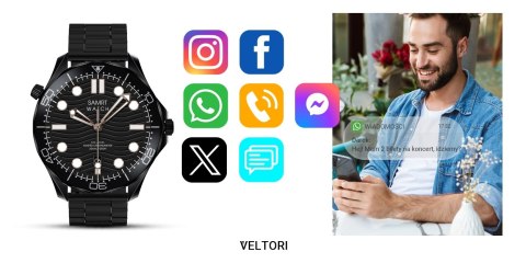 Smartwatch Veltori VT150-1 Czarny Pasek Silikonowy + Czarna Bransoleta VELTORI Smartwatch Veltori VT150-1 Czarny Pasek Silikonowy + Czarna Bransoleta VELTORI