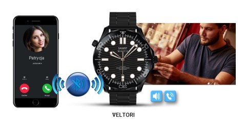 Smartwatch Veltori VT150-1 Czarny Pasek Silikonowy + Czarna Bransoleta VELTORI Smartwatch Veltori VT150-1 Czarny Pasek Silikonowy + Czarna Bransoleta VELTORI
