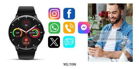 Smartwatch Veltori VT160-1 Czarny Pasek Silikonowy VELTORI Smartwatch Veltori VT160-1 Czarny Pasek Silikonowy VELTORI