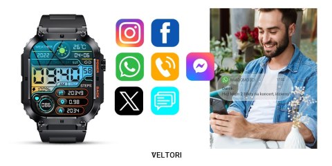 Smartwatch Veltori VT200-1 Czarny Pasek Silikonowy VELTORI Smartwatch Veltori VT200-1 Czarny Pasek Silikonowy VELTORI